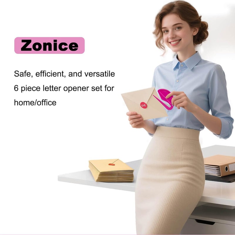 ZONICE 6 Pack Letter Opener Envelope Slitter – Envelope Opener for Women Men,Office Worker,Graduate Students,Home,Office,Postal.Mail Opener with Safety Concealed Sharp Blade Neatly Opened Without Damage - Image 2